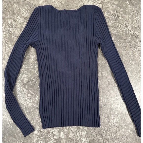 Veronica Beard Womens Clara Scoop Square Neck Wide Rib Stretch Sweater Navy Sz M - Picture 7 of 10